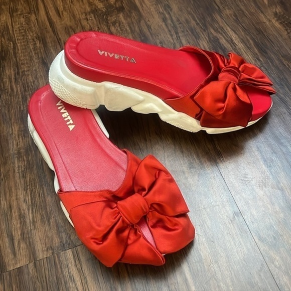 Revolve VIVETTA Red satin Bow chunky Sandals 40 9 - Picture 3 of 15